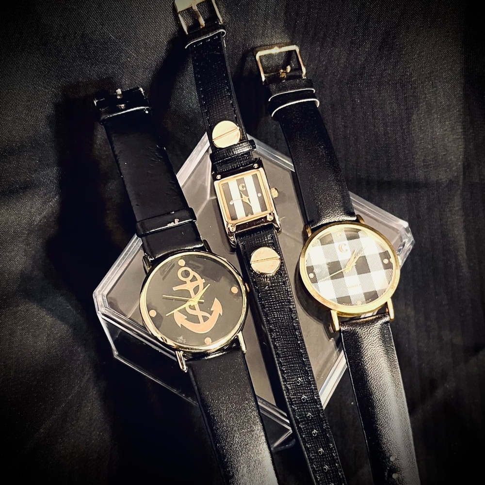 Charming Charlie’s Black and Gold Watch BUNDLE (Black & White Pattern Design)